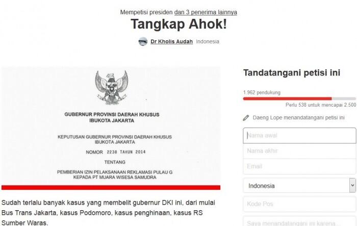 Petisi Tangkap Ahok Capai Ribuan Pendukung