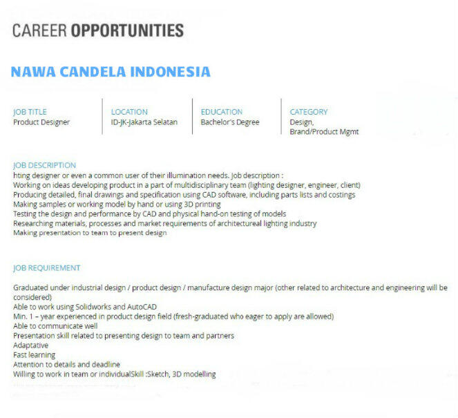 Dibutuhkan PRODUCT DESIGNER - NAWA CANDELA INDONESIA