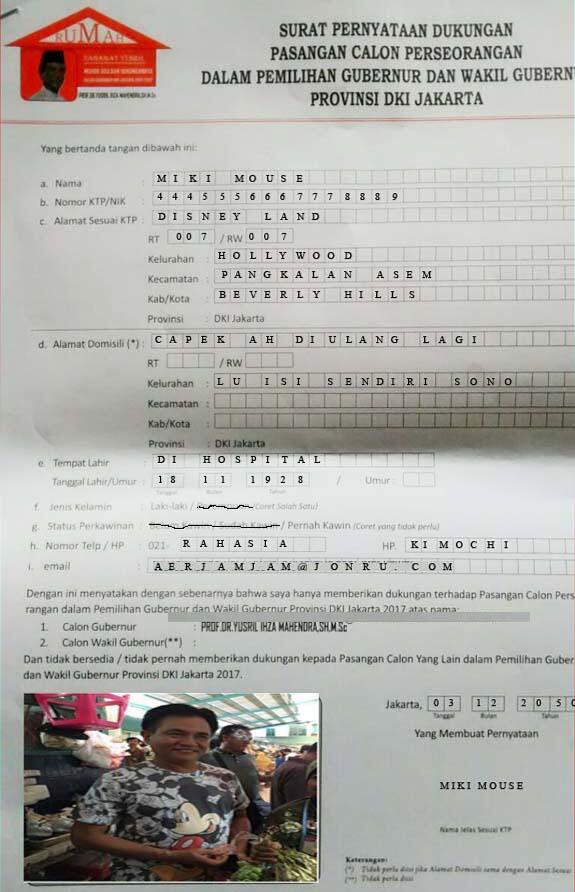 Surat Pernyataan Pemilihan CAGUB DKI Jakarta 2017-2022