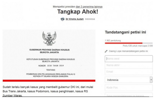 Petisi &quot;TANGKAP AHOK&quot; Capai Ribuan Pendukung