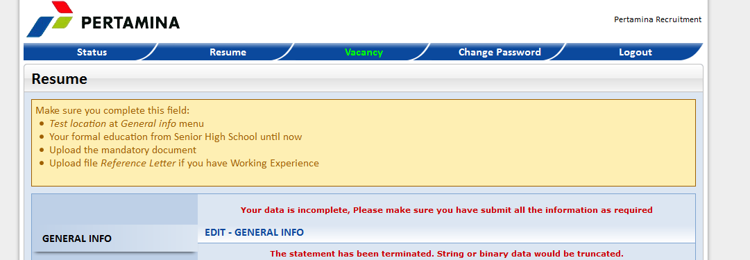 String or binary data would be truncated
