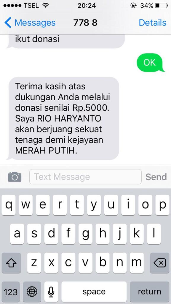 SMS Donasi untuk Rio Haryanto: Rp5.000 per Sekali Kirim