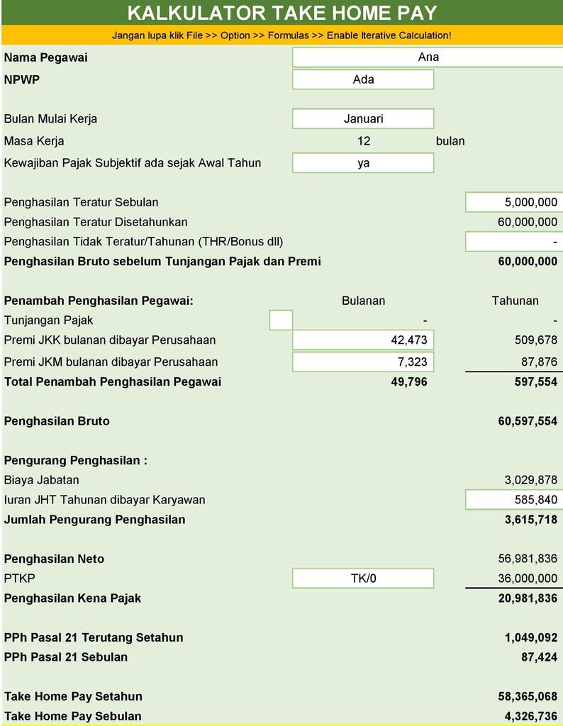 Aplikasi Excel Menghitung Take Home Pay