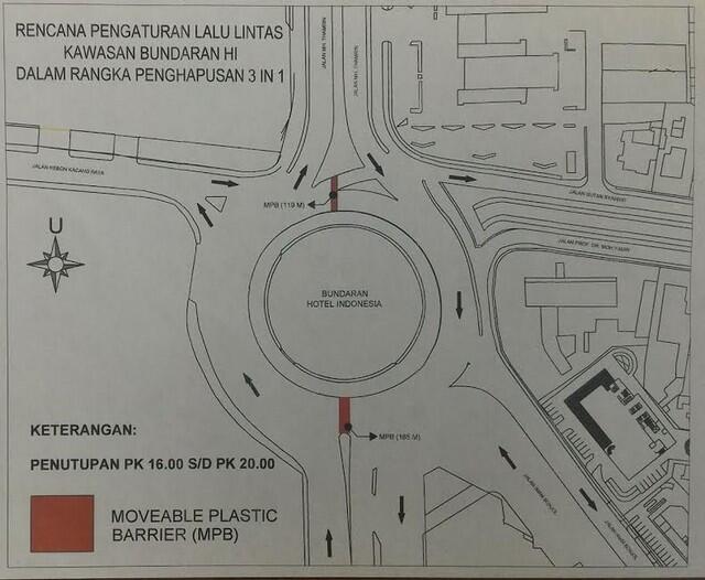 Begini Rekayasa Uji Coba Lalu Lintas di Seputaran Bundaran HI Sore ini