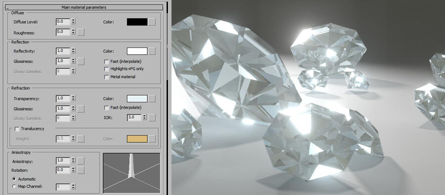 MIA shader for Diamond Gems - MR rendering
