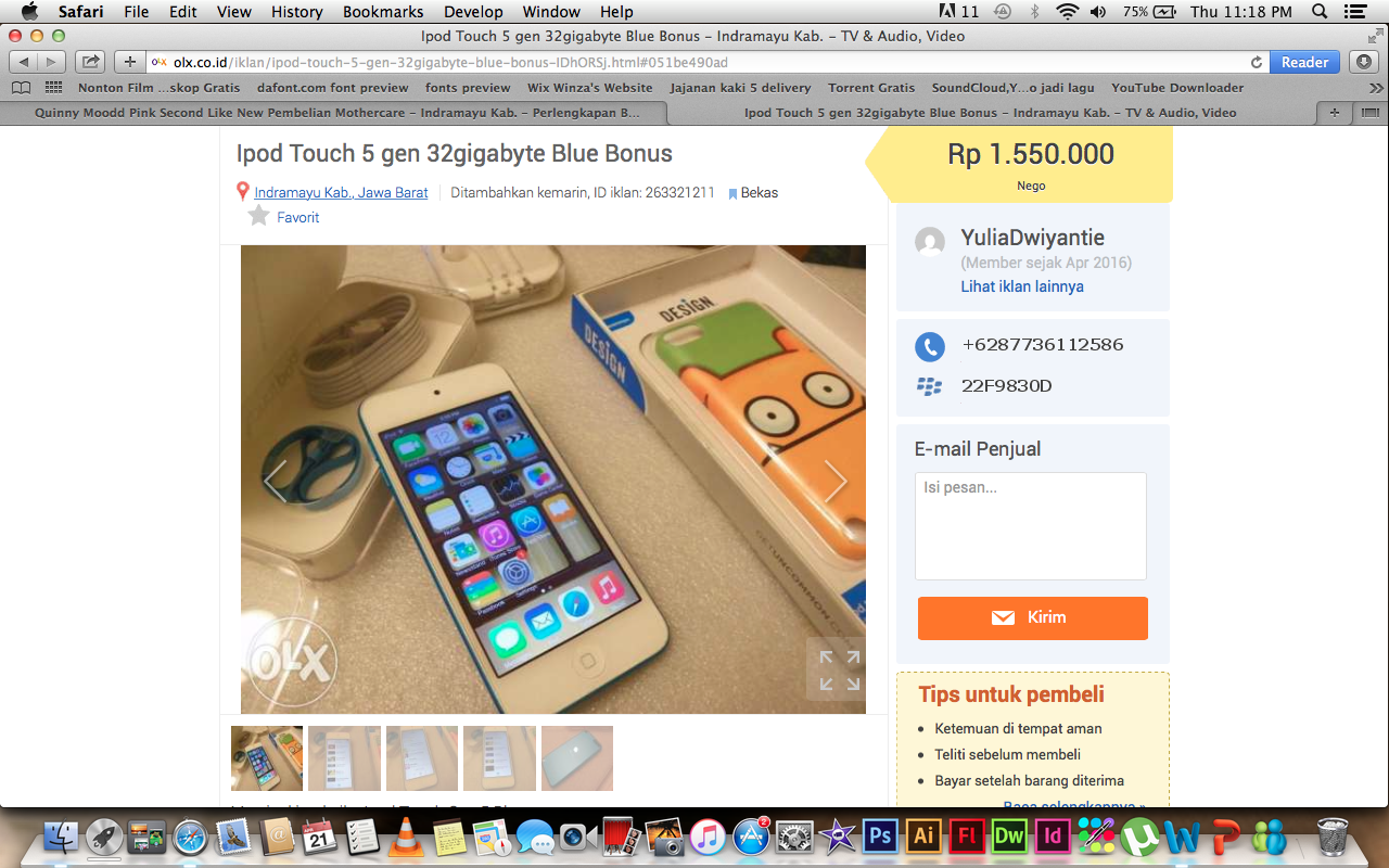 PENIPUAN OLX iPod touch 5th Generation 32GB Blue Mint Condition IngridKarlina