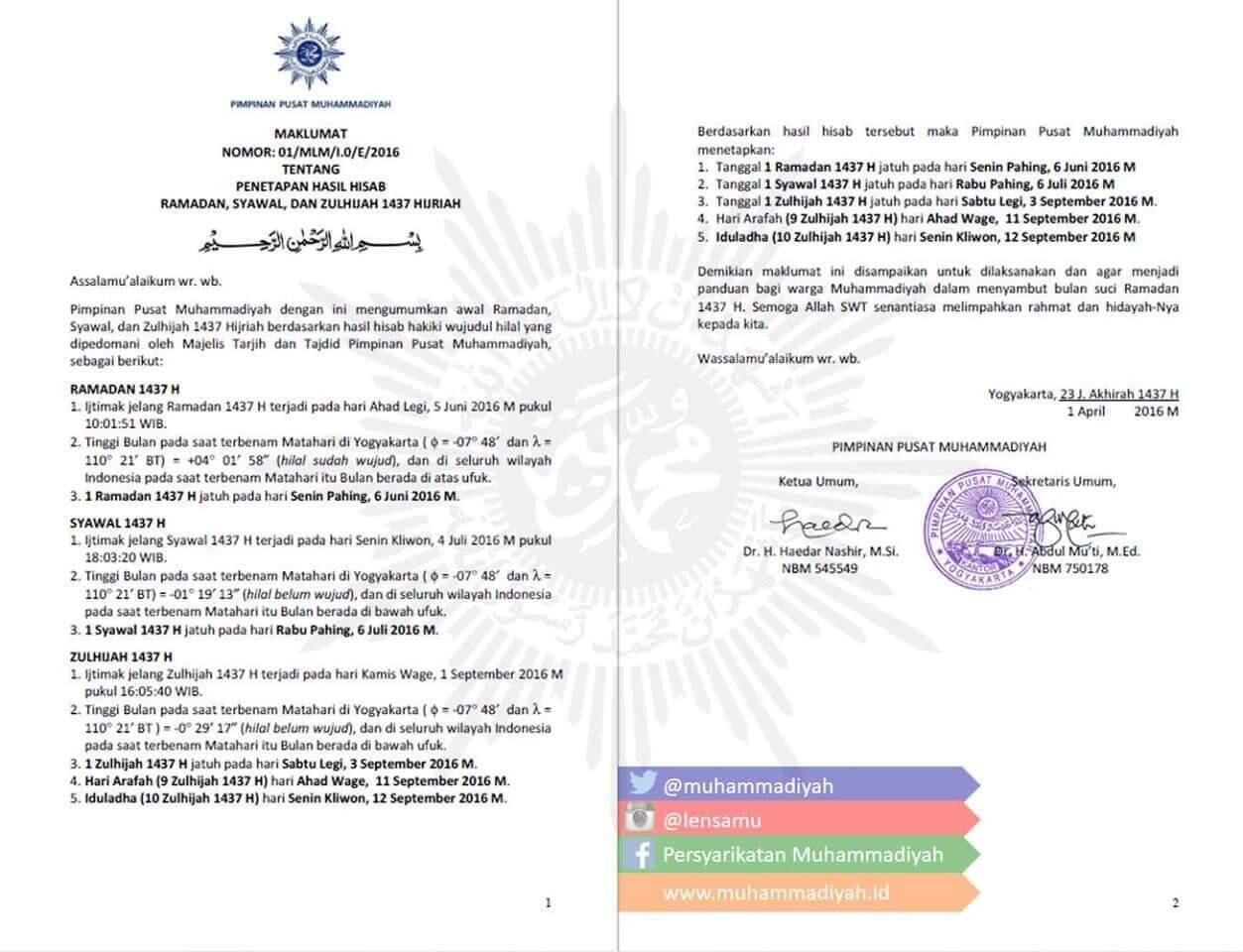 Muhammadiyah : Awal Ramadhan tahun ini jatuh pada 6 Juni 2015.