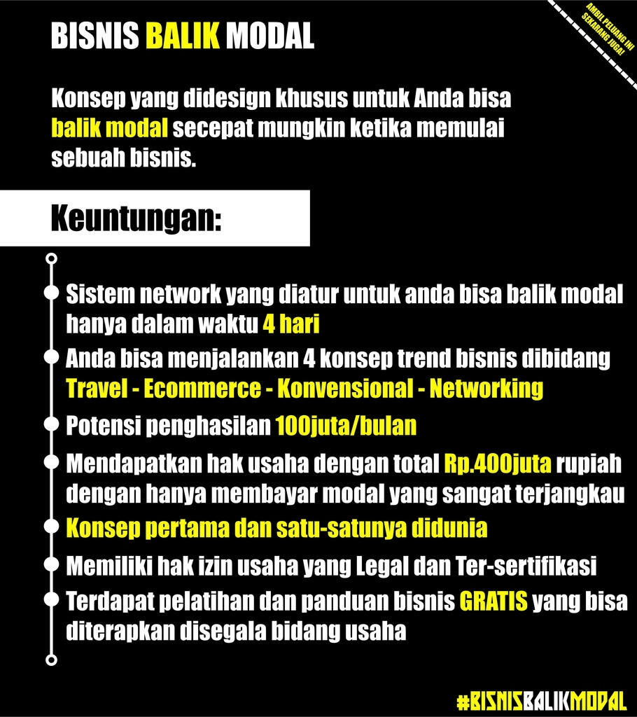 Bisnis Balik Modal! BISA BALIK MODAL CUMA 4 HARI! GIMANA CARANYA?