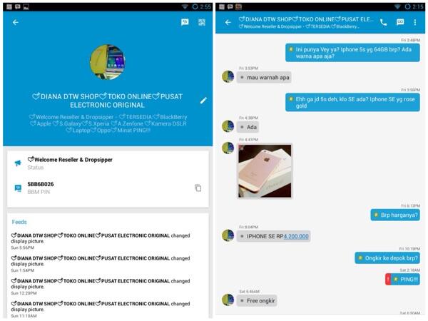 BBM ane diHACK dan dijadiin jaminan oleh online shop penipu :(