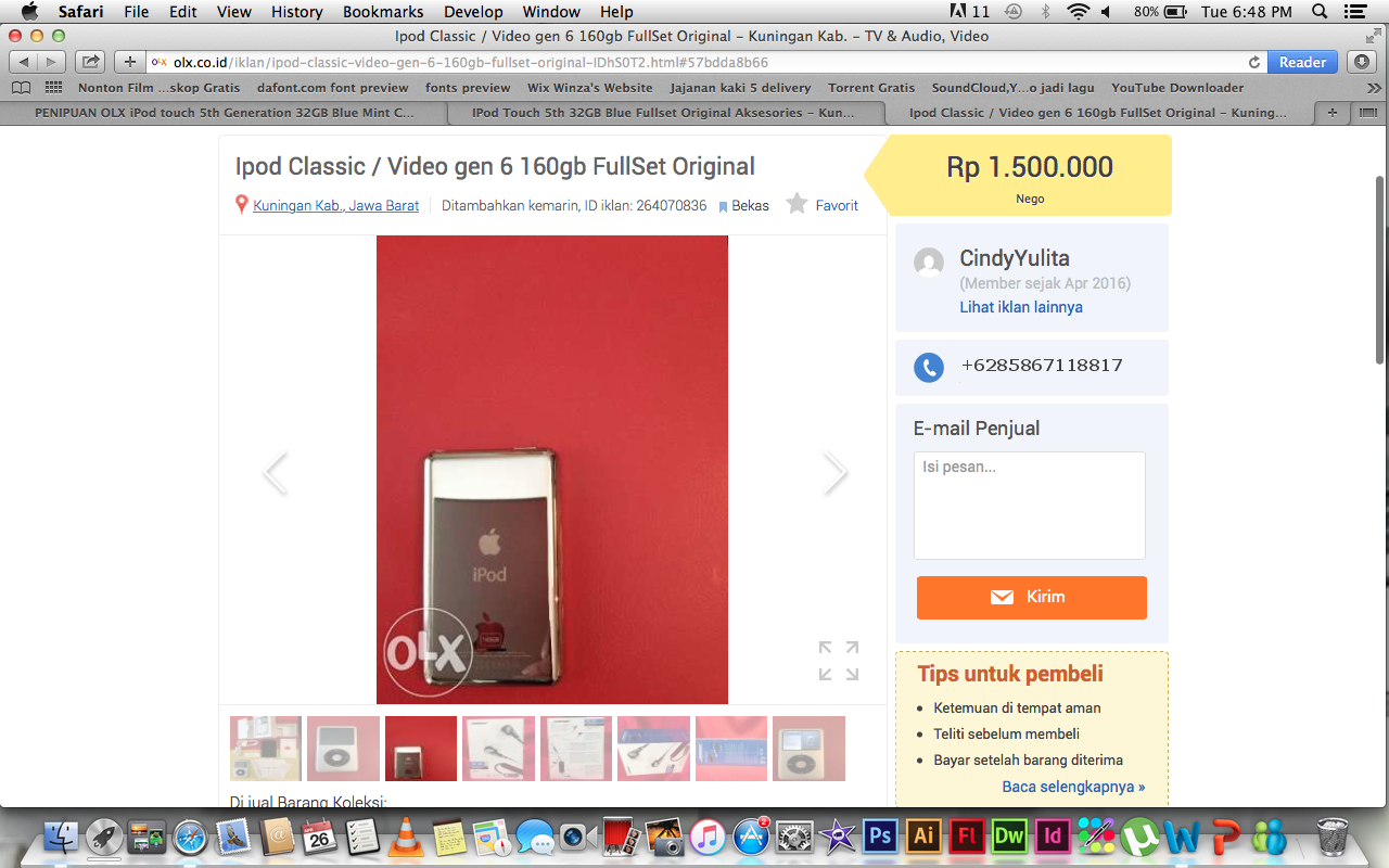 PENIPUAN OLX iPod touch 5th Generation 32GB Blue Mint Condition IngridKarlina