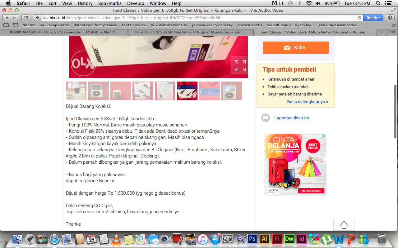 PENIPUAN OLX iPod touch 5th Generation 32GB Blue Mint Condition IngridKarlina