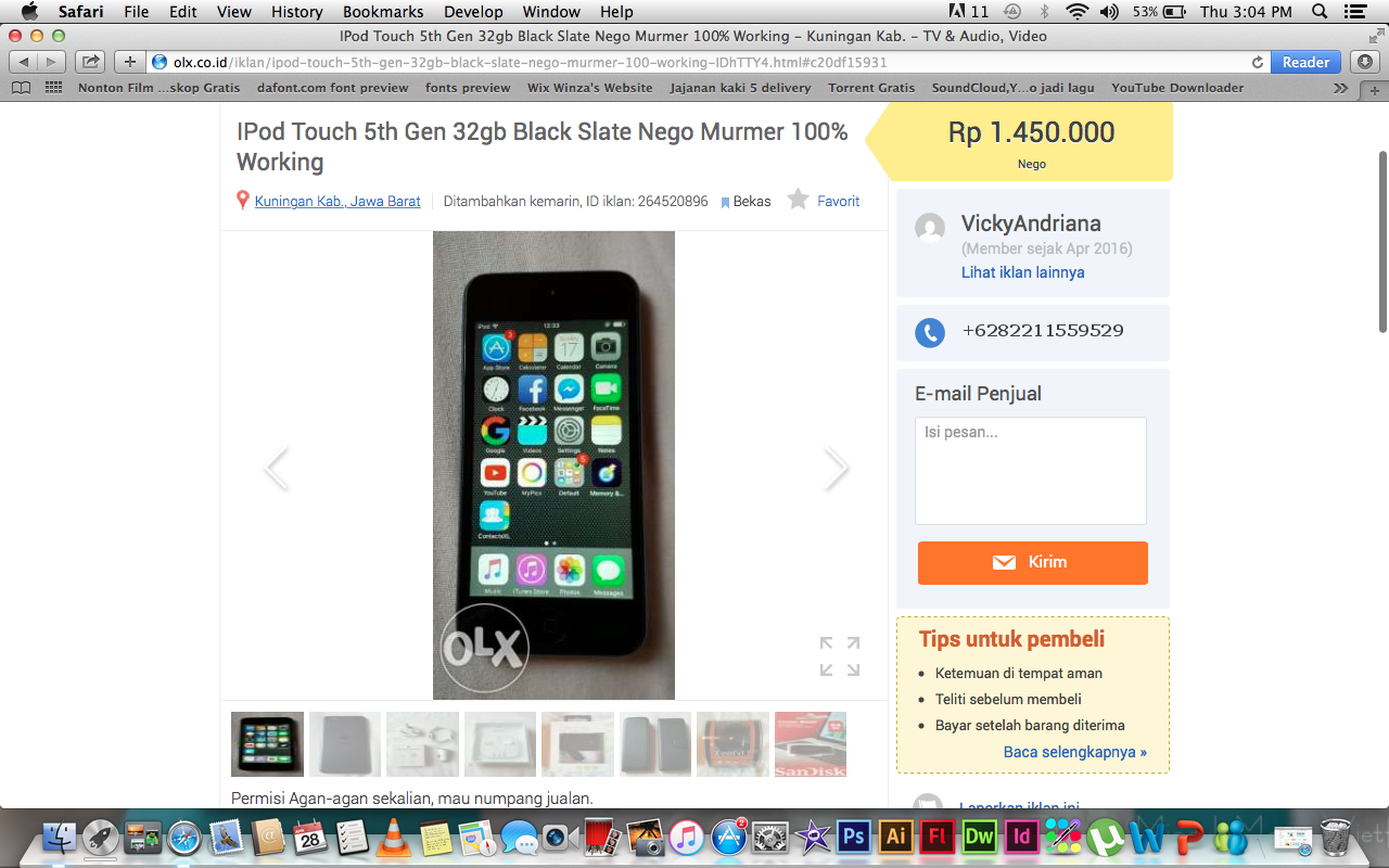 PENIPUAN OLX iPod touch 5th Generation 32GB Blue Mint Condition IngridKarlina