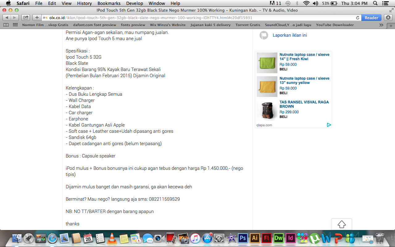 PENIPUAN OLX iPod touch 5th Generation 32GB Blue Mint Condition IngridKarlina