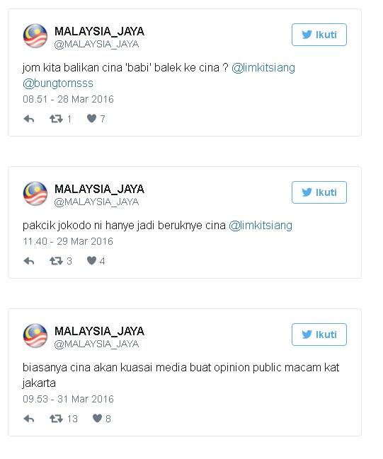 Akun @MALAYSIA_JAYA : &quot;.... tak macam Indon kena tipu Cina babi&quot;