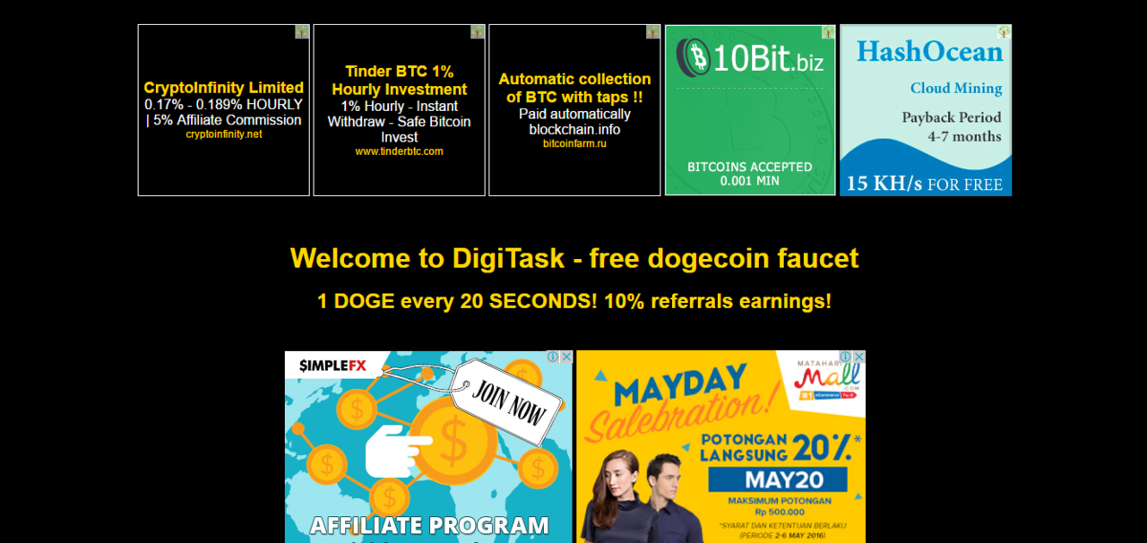 DigiTask Faucet | 1 DOGECOIN tiap 20 Detik