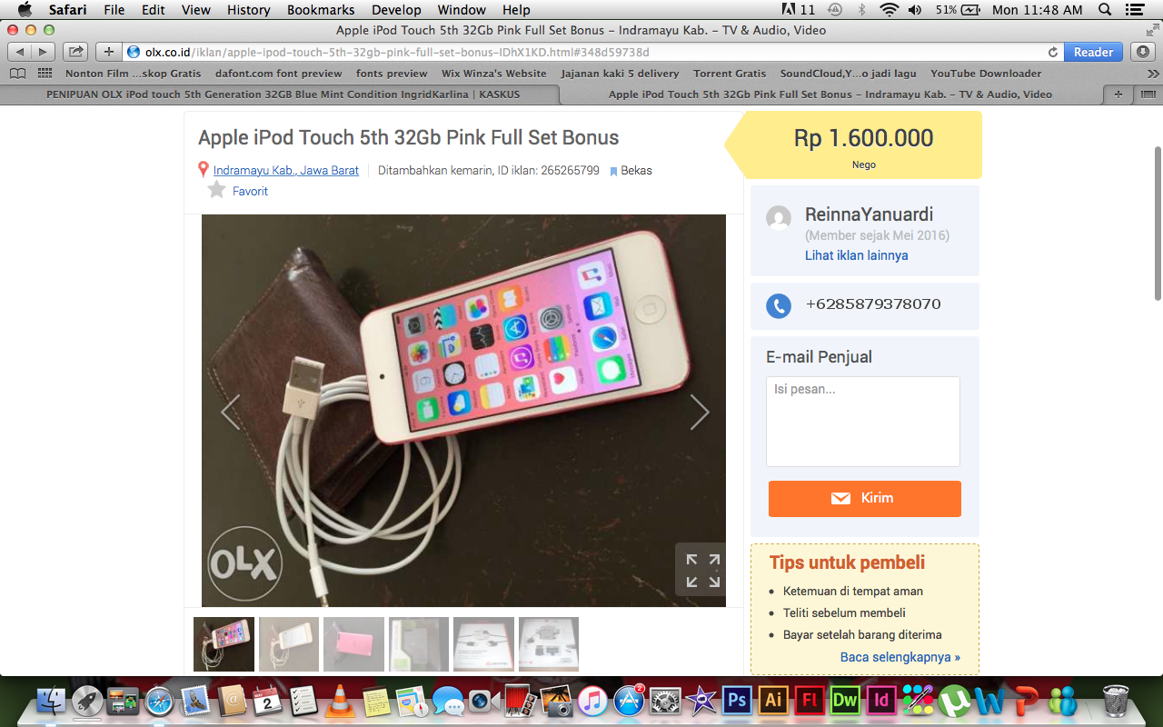 PENIPUAN OLX iPod touch 5th Generation 32GB Blue Mint Condition IngridKarlina