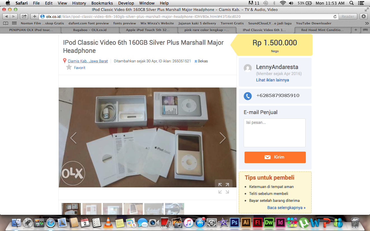 PENIPUAN OLX iPod touch 5th Generation 32GB Blue Mint Condition IngridKarlina