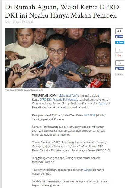 ★★★ Wakil Ketua DPRD DKI Jakarta Mohamad Taufik Bantah Pernah Bertemu Aguan ★★★