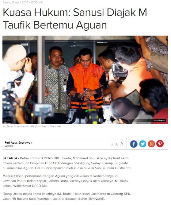 ★★★ Wakil Ketua DPRD DKI Jakarta Mohamad Taufik Bantah Pernah Bertemu Aguan ★★★