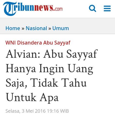Alvian: Abu Sayyaf Hanya Ingin Uang Saja