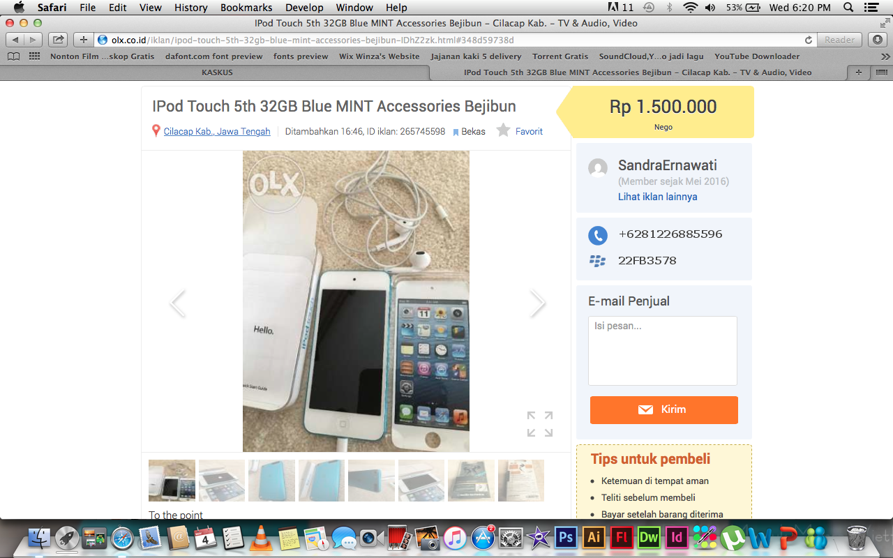 PENIPUAN OLX iPod touch 5th Generation 32GB Blue Mint Condition IngridKarlina