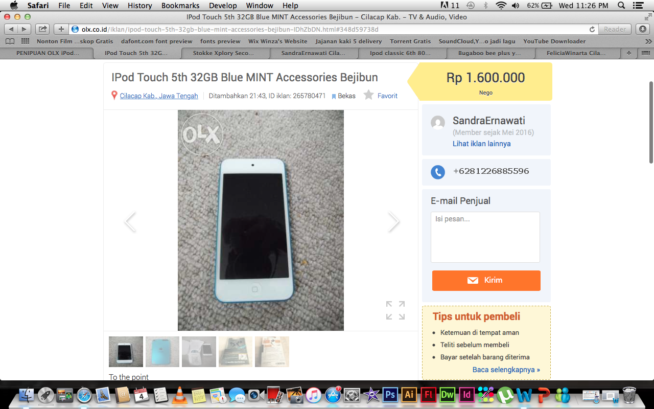 PENIPUAN OLX iPod touch 5th Generation 32GB Blue Mint Condition IngridKarlina