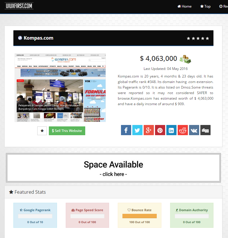 Promosiin & Cek semua status Web / Blog / Online Shop lo disini