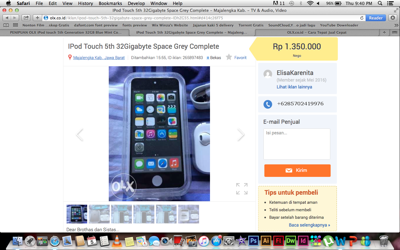 PENIPUAN OLX iPod touch 5th Generation 32GB Blue Mint Condition IngridKarlina