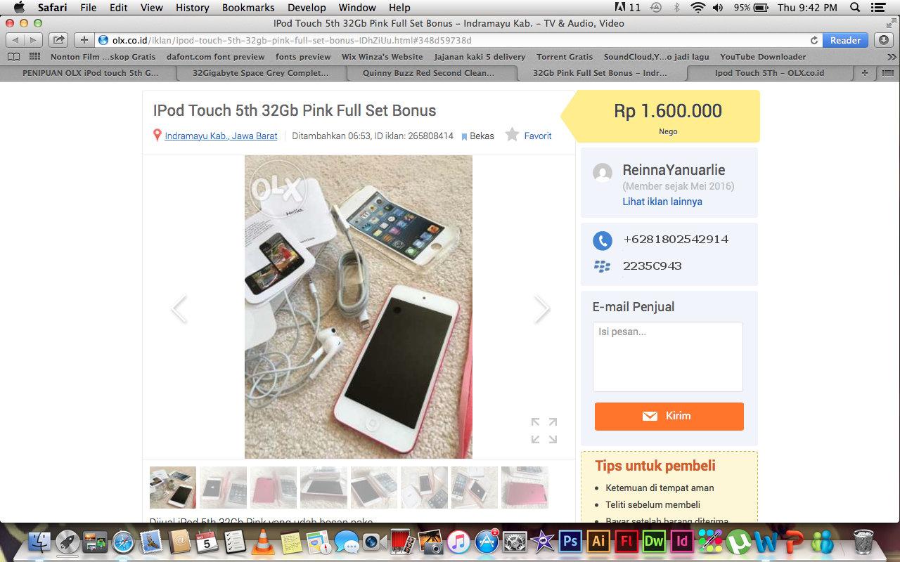 PENIPUAN OLX iPod touch 5th Generation 32GB Blue Mint Condition IngridKarlina