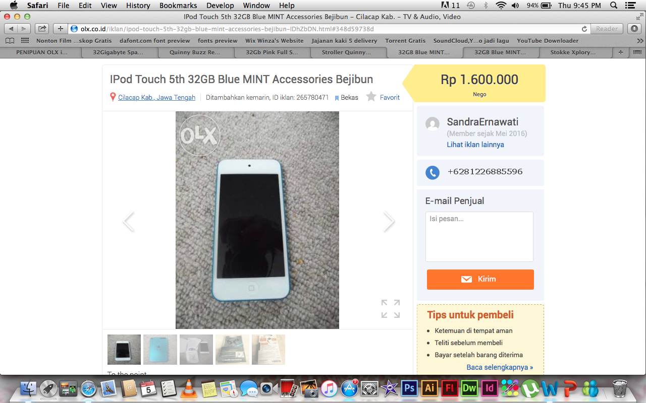 PENIPUAN OLX iPod touch 5th Generation 32GB Blue Mint Condition IngridKarlina