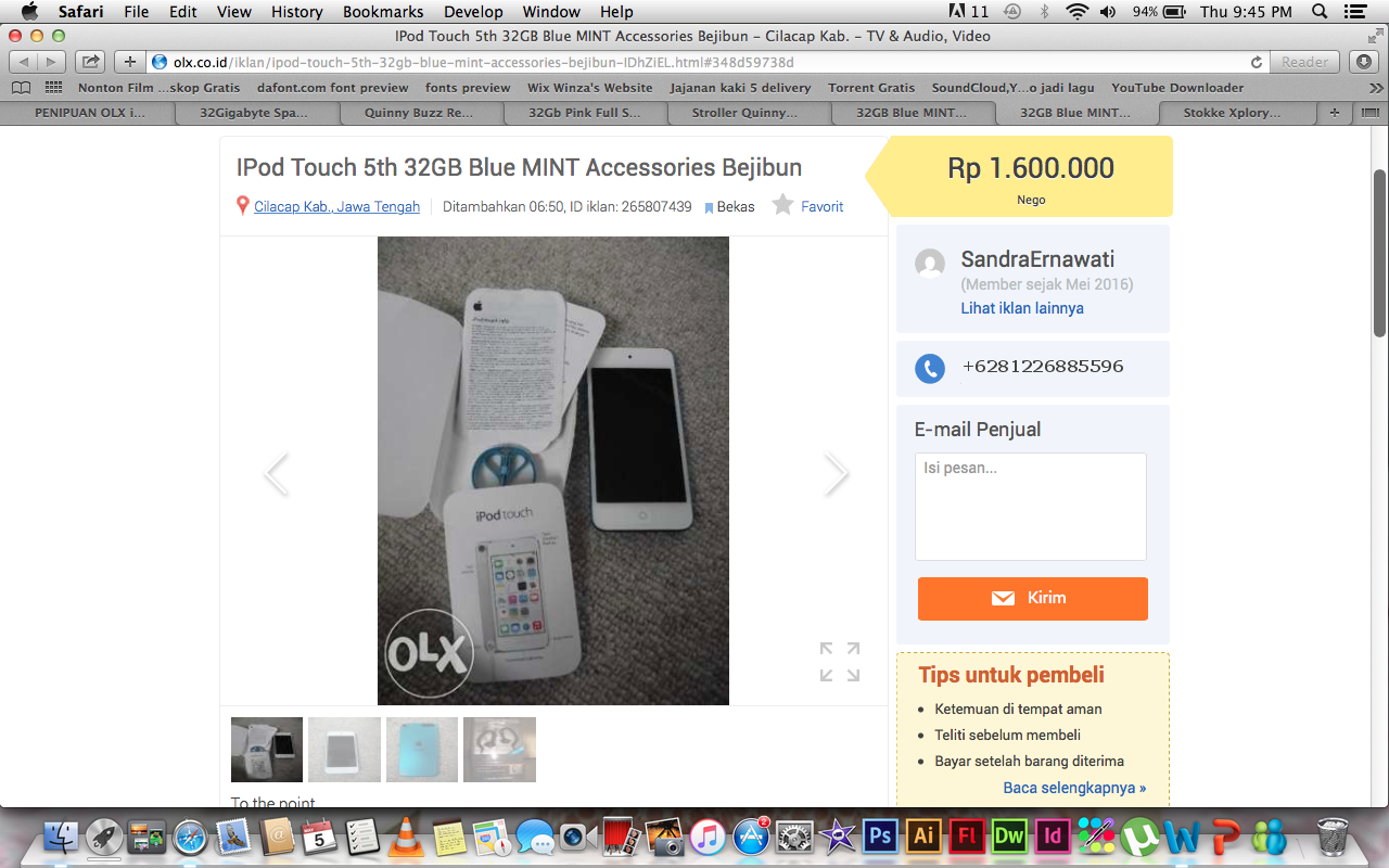 PENIPUAN OLX iPod touch 5th Generation 32GB Blue Mint Condition IngridKarlina