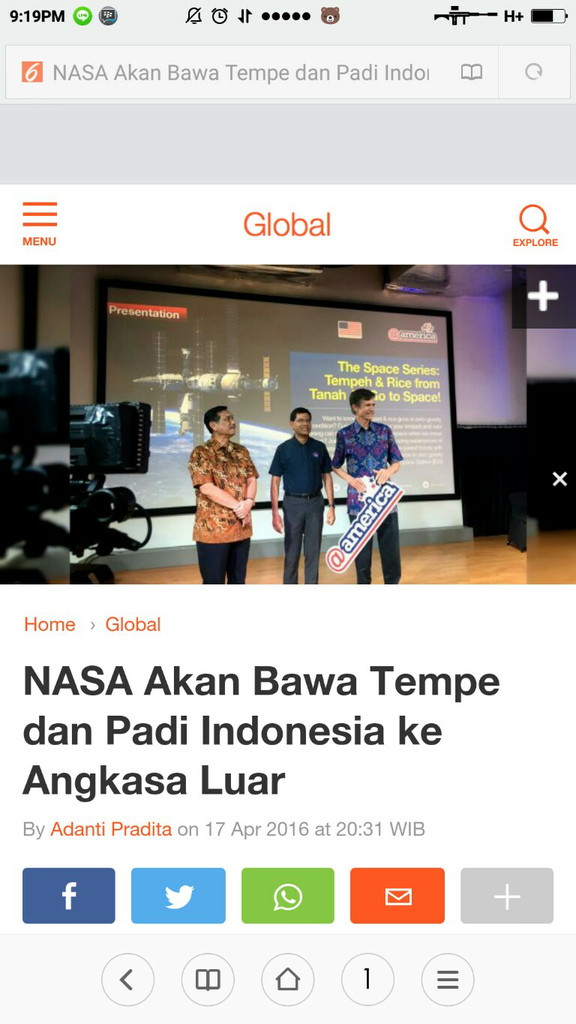 NASA Akan Bawa Tempe dan Padi Indonesia ke Angkasa Luar