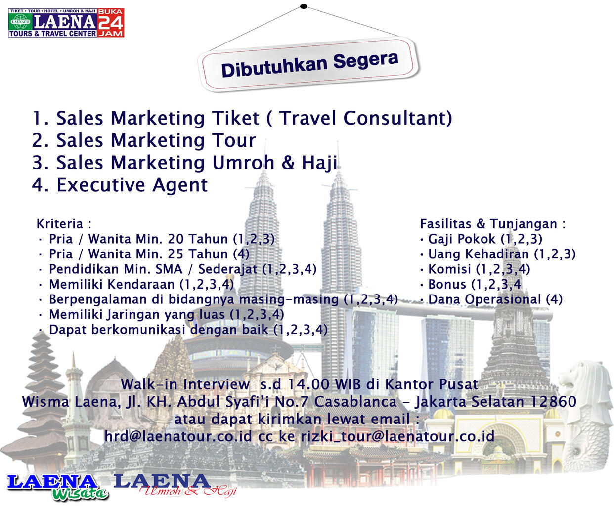 &#91;Urgent&#93; Lowongan Kerja PT. Megahbuana Laena Persada (Laenatour) min. SMA
