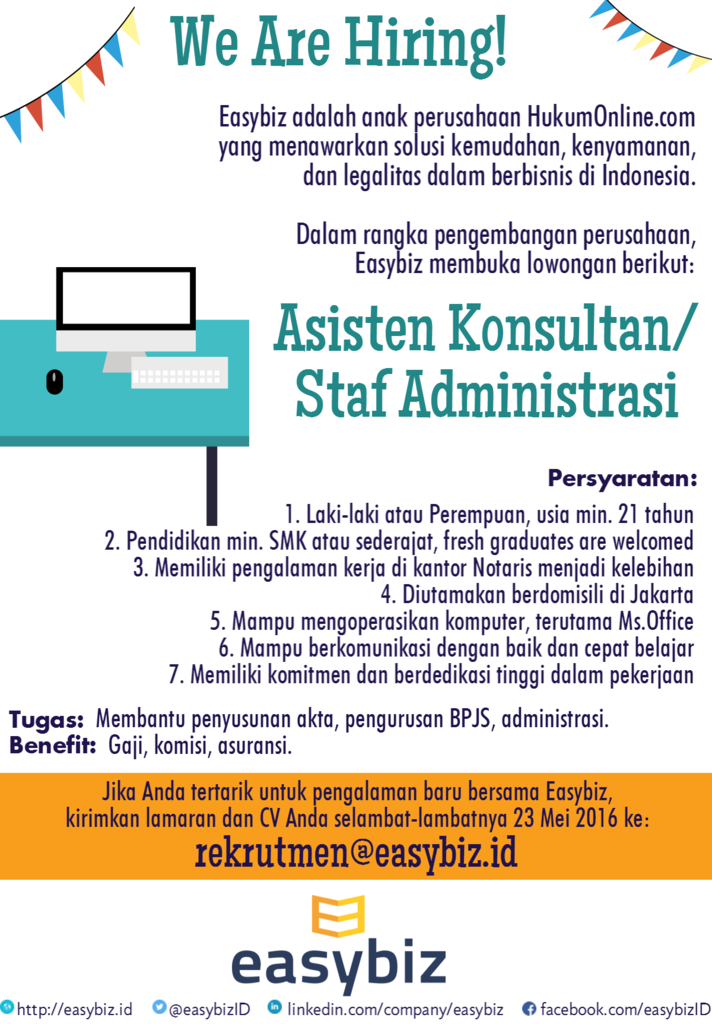 Dicari: Asisten Konsultan/Staf Administrasi