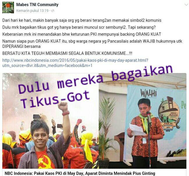 SERUAN AKUN MABES TNI COMMUNITY: MARI KITA PERANGI KOMUNIS LAKNAT