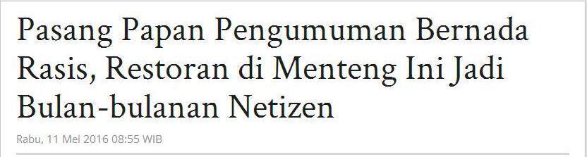 Resto Pasang Papan Pengumuman Bernada Rasis 