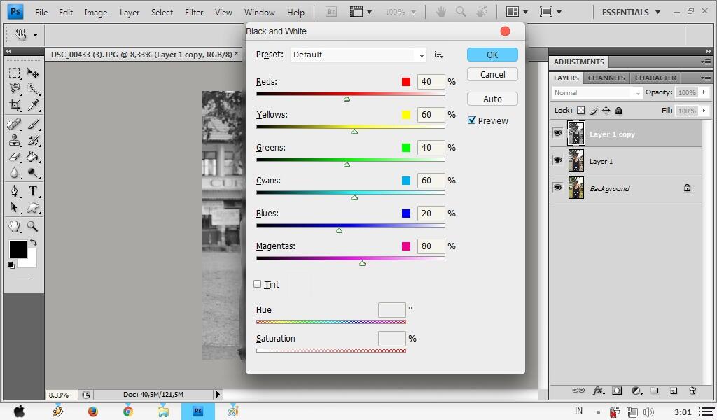 Cara memberi effect monochrome pada foto d photoshop