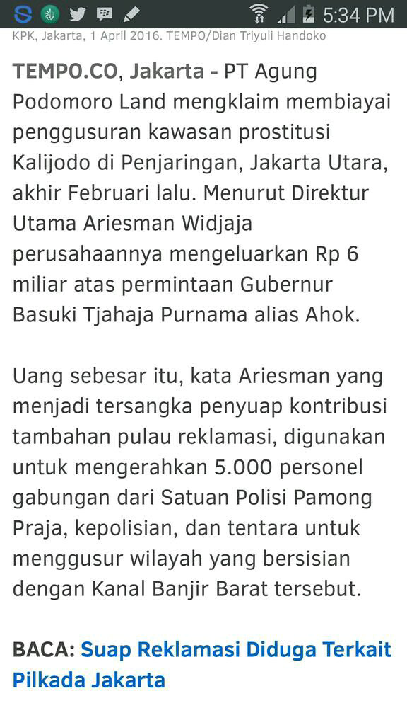 (Akhirnya Ngaku) Ahok Benarkan PT Agung Podomoro Biayai Sejumlah Proyek di DKI