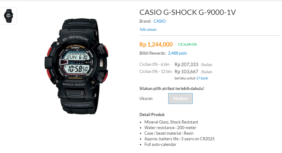  &#91;KOMBAT Deals&#93;CASIO G SHOCK G-9000-1V | Jam bandel dengan harga ekonomis