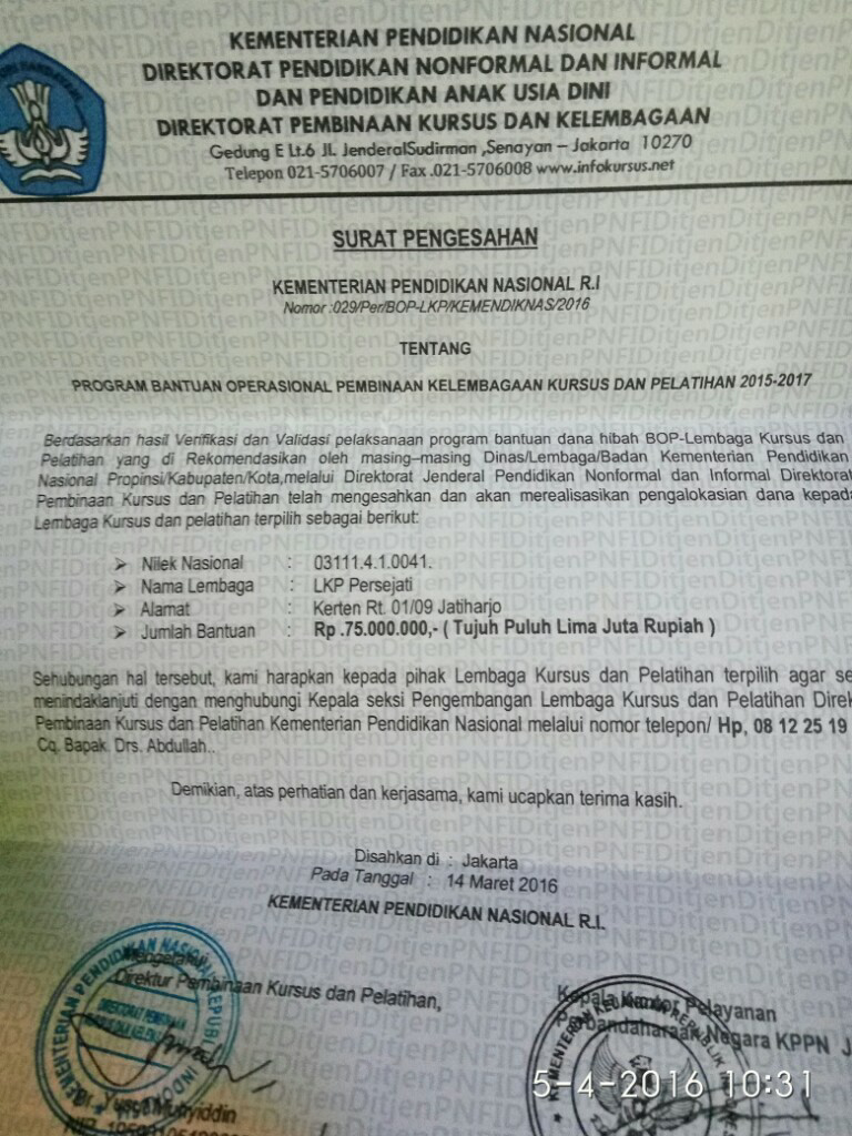 surat pemberitahuan dari kementrian pendidikan nasional