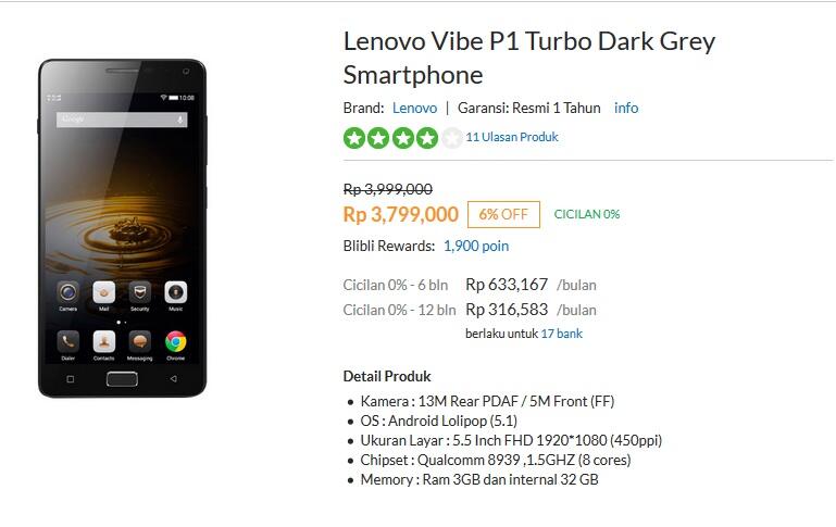&#91;KOMBAT Deals&#93; Lenovo Vibe P1 Turbo termurah Hanya di Blibli.com