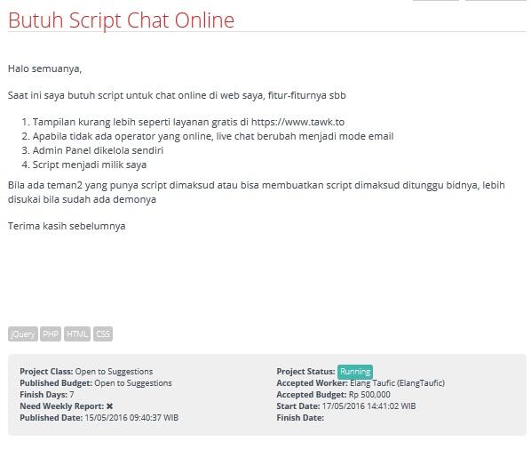 &#91;LOWONGAN FREELANCER&#93; Butuh Script Chat Online