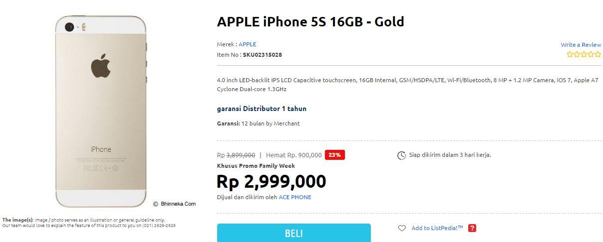 &#91;KOMBAT DEALS&#93; iPHONE 5S 16 GB harga di bawah 3 JUTA!