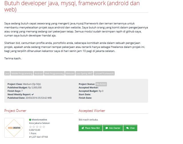 &#91;LOWONGAN FREELANCER&#93; Butuh developer java, mysql, framework (android dan web)