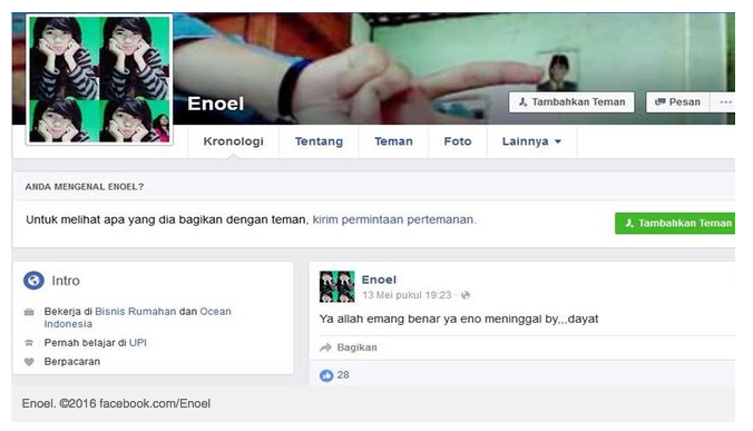 Misterius, akun Facebook Eno (Wanita Dicangkul) tiba-tiba hidup lagi