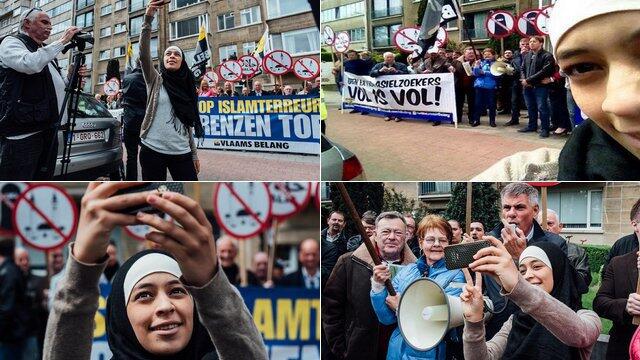 Zakia Belkhiri Aksi Briliantnya Selfie Didepan Pendemo Anti Islam (ISLAMPHOBIA)