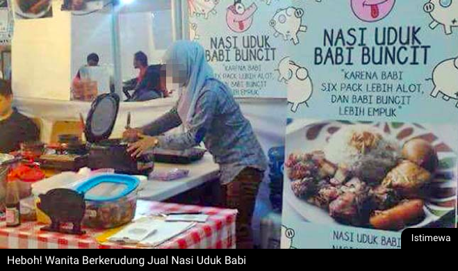 Heboh! Wanita Berkerudung Jual Nasi Uduk Babi