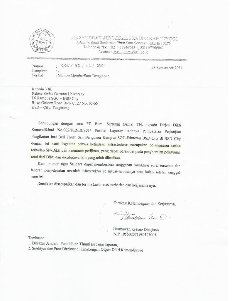 Woow Bocornya surat Peringatan Keras DIKTI kepada Swiss German University (SGU) !!!