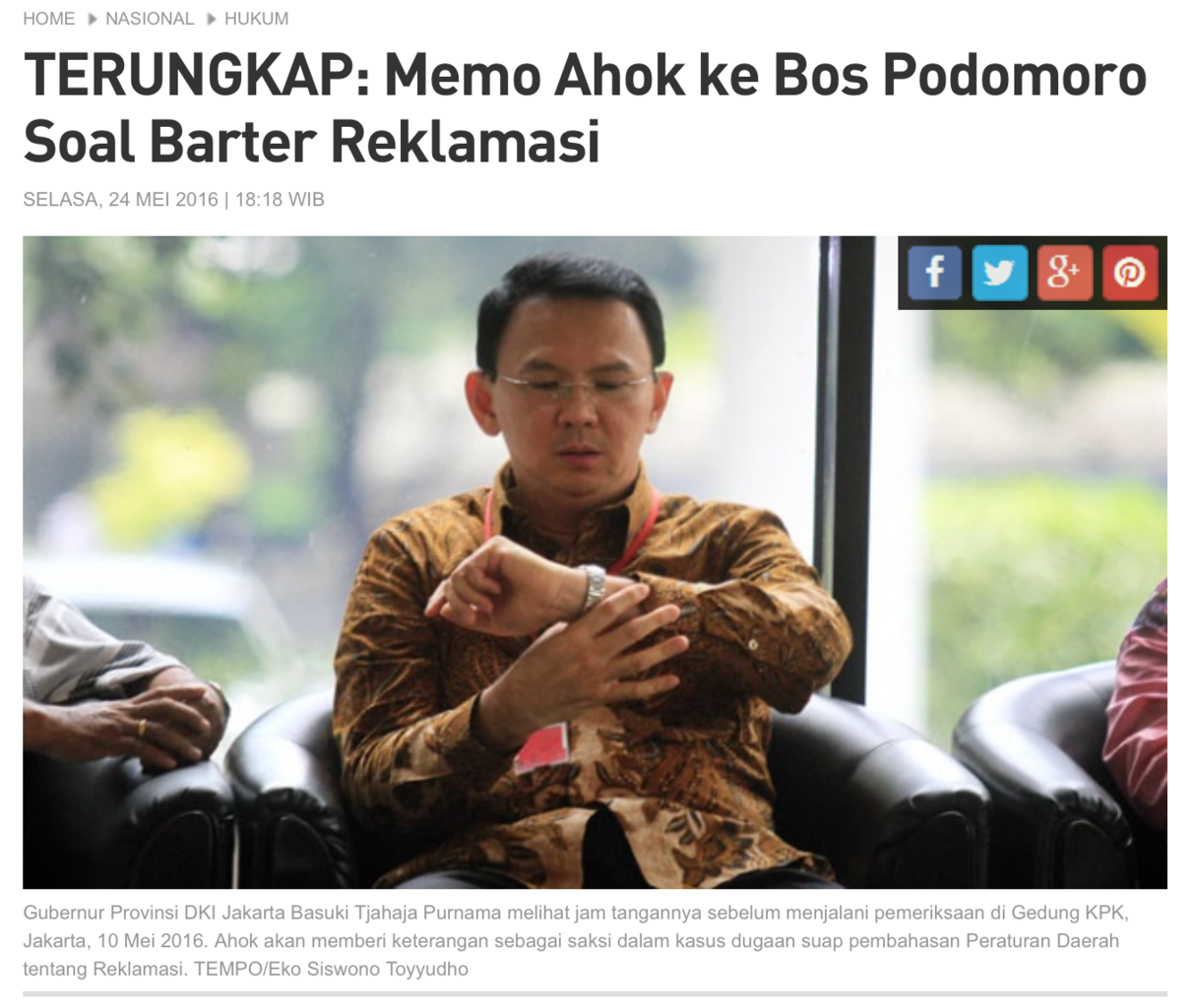 Tempo Melintir Berita "Barter Ahok dengan Podomoro"?