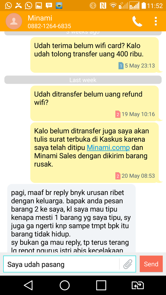 Seller minami.sales menolak refund barang rusak